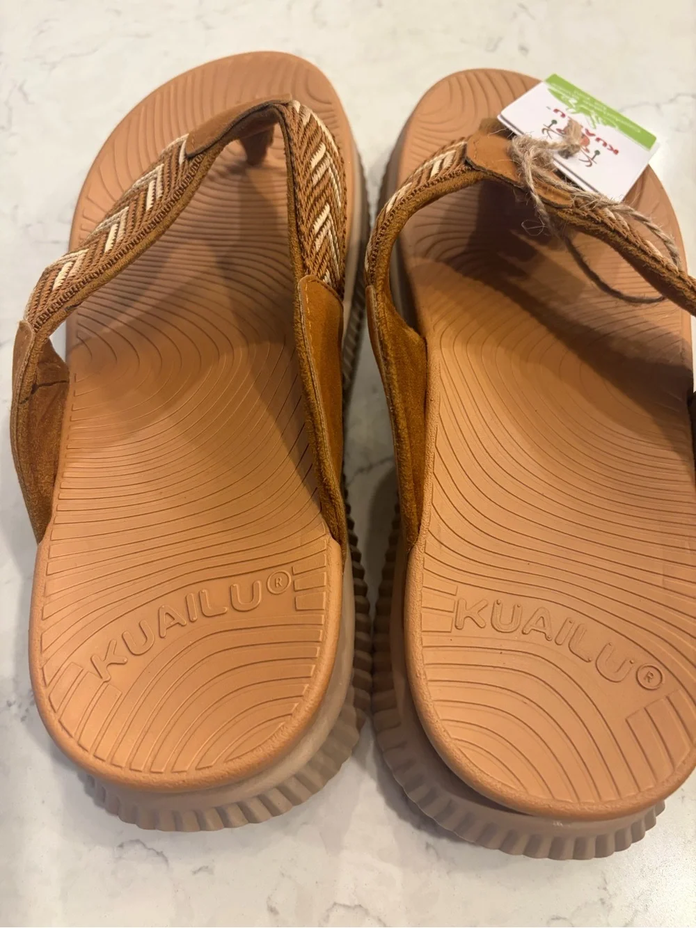 Womens Kuailu Tan Brown Flip-Flop Sandals